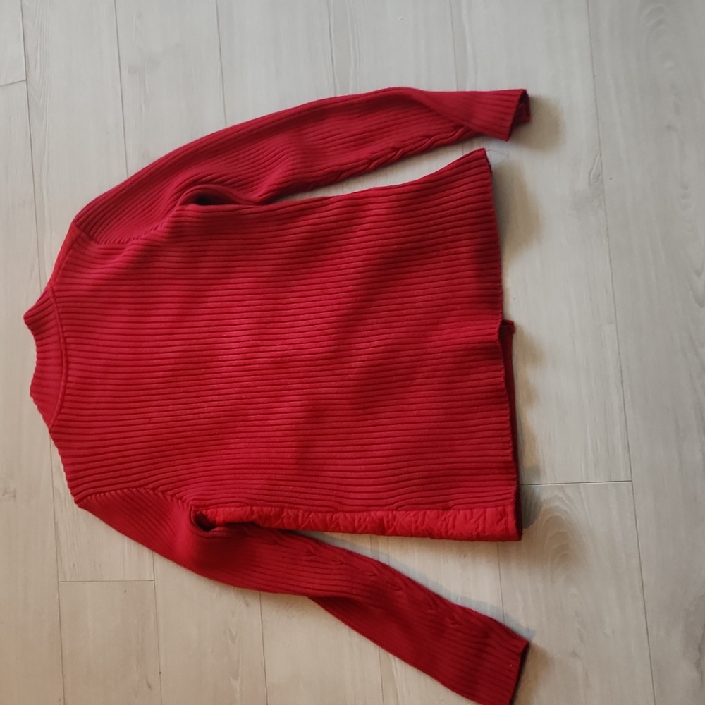 Red Quilted Jacket with Ribbed Sleeves - Picture 2 of 2